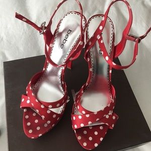 Bebe Lizzie Red w/White Polka Dot Sandal - Size 10